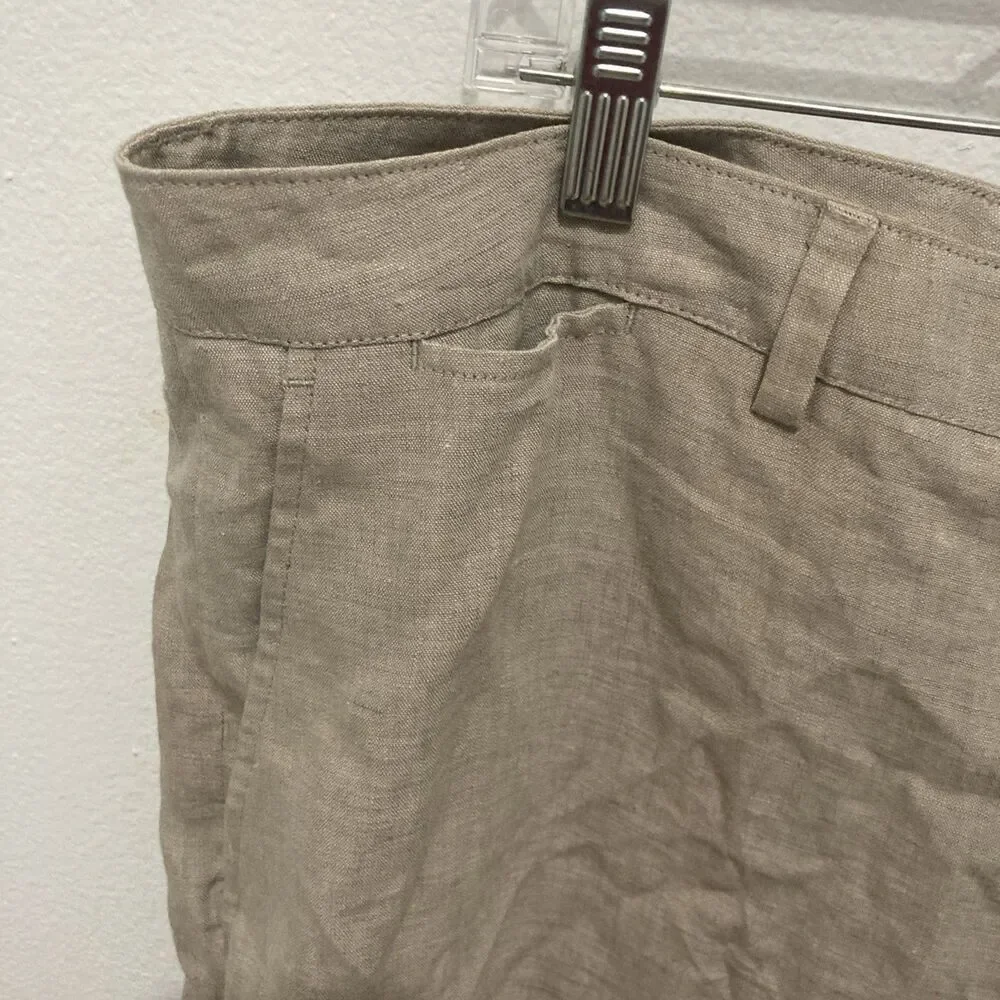NWT TASSO ELBA beige flat front zip fly linen straight leg dress pants 40/32